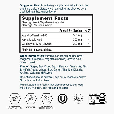 Coenzyme Q10 200mg | CoQ10 with ALA and ALCAR Nature's Lab Coenzyme Q10 200mg | CoQ10 with ALA and ALCAR Nature's Lab
