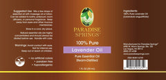 Paradise Springs Lavender Oil Label