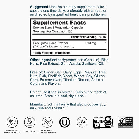 Fenugreek 120ct ZNLB18092 Supplement Facts