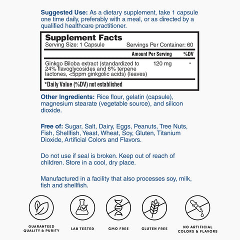 Ginkgo Biloba 60ct ZNLB14100 L-Rev004 Supplement Facts