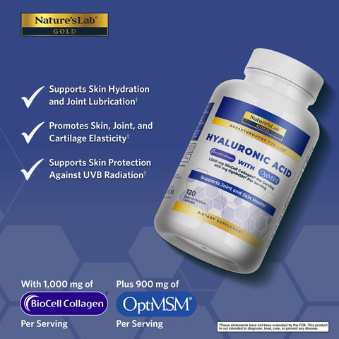 Nature's Lab Hyaluronic Acid with BioCell Collagen® & OptiMSM® - 120 Capsules