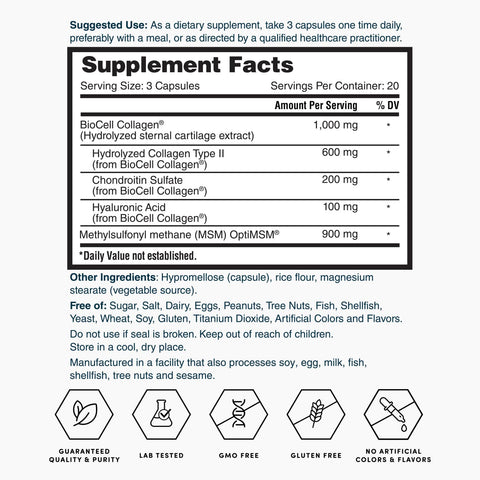 Hyaluronic Acid 60ct ZNLB13790 Supplement Facts
