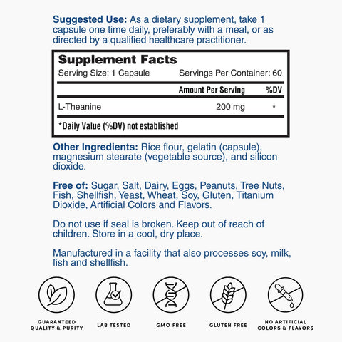 L Theanine 60ct ZNLB14025 Supplement Facts