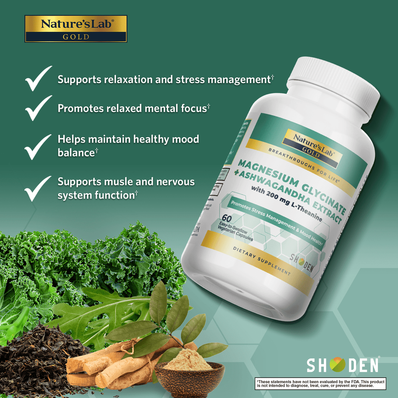 Nature’s Lab Gold Magnesium Glycinate + Ashwagandha with L-Theanine ...