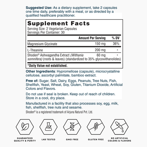 Magnesium Ashwagandha L-Theanine 60ct Supplement Facts