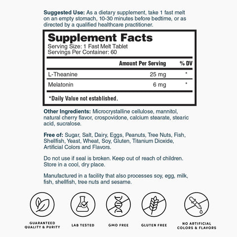 Melatonin Fast Melts 60ct ZNLB20479 L-Rev001 Supplement Facts