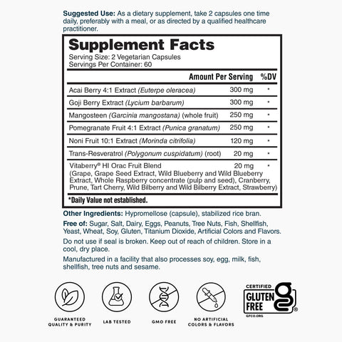 Super Antioxidant 120ct ZNLB18177 Supplement Facts