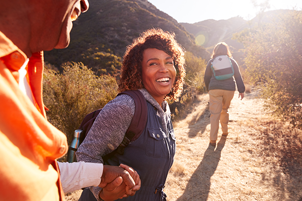 Couple exercising on a hiking trip