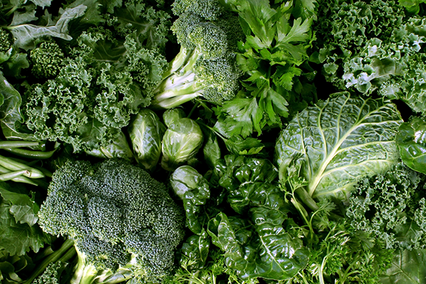 Leafy green vegetables, brussell sprouts and broccoli