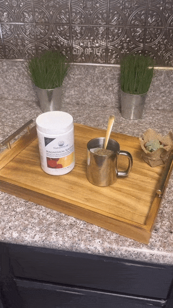 Adding magnesium powder to a hot cup of tea for relaxation