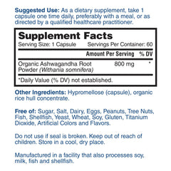 Nature's Lab Ashwagandha Root Powder - 60 capsules Supplement Facts