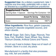Nature's Lab Biotin 5000 mcg 120 capsules Supplement Facts