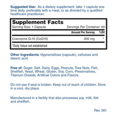 Nature's Lab CoQ10 200mg 60 capsules Supplement Facts