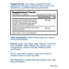 Nature's Lab Cranberry 5400mg 180 capsules Supplement Facts