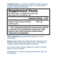 Nature's Lab Echinacea 760mg 100 capsules Supplement Facts