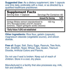 Nature's Lab Ginkgo Biloba 120mg 60 capsules Supplement Facts