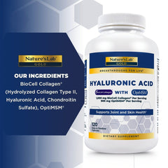 Acide hyaluronique Nature's Lab avec BioCell Collagen® et OptiMSM® - 120 Capsules