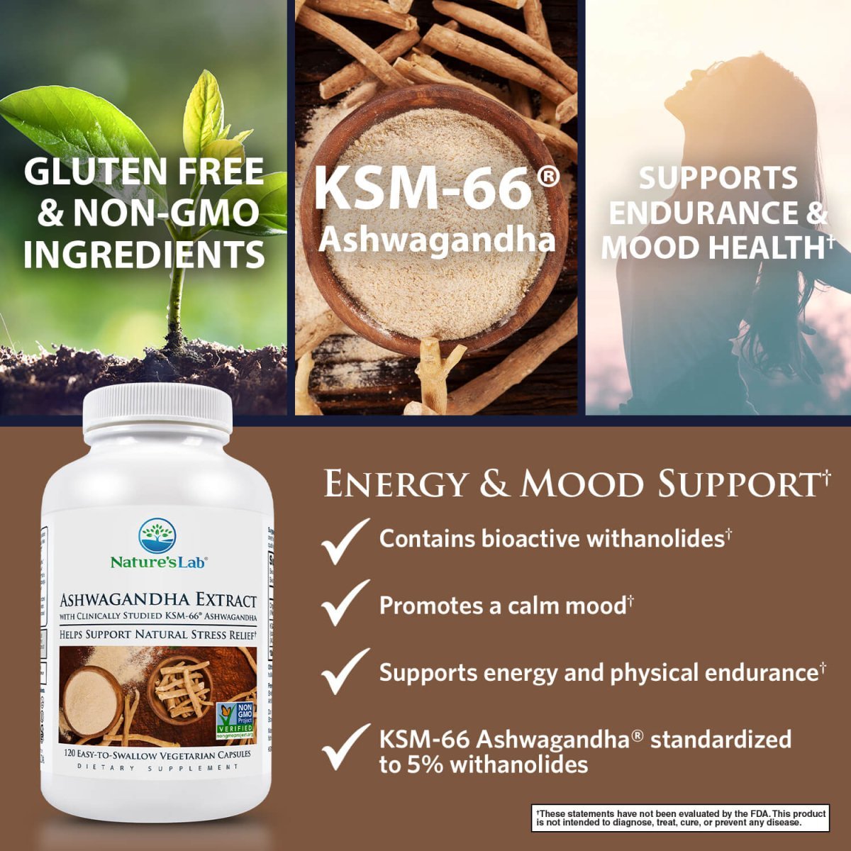 Nature's Lab KSM-66® Ashwagandha Extract - 120 Capsules