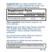 Nature's Lab Perfect Iron 25mg 180 capsules Supplement Facts
