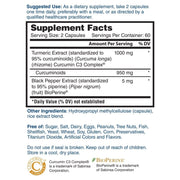 Nature's Lab Turmeric Extract with Curcumin C3®️ and BioPerine®️ 120 capsules Supplement Facts