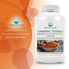 Nature's Lab Turmeric Extract with Curcumin C3 and BioPerine  - 120 Capsules