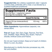 Nature's Lab Vitamin D3 180 capsules Supplement Facts