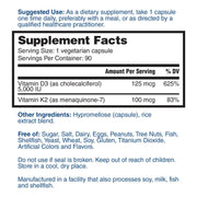 Nature's Lab Vitamin D3 Plus 90 capsules Supplement Facts