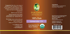 Paradise Springs Organic Lavender Oil Label