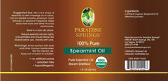 Paradise Springs Organic Spearmint Oil Label