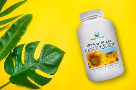 Nature's Lab Vitamin D3 on yellow background
